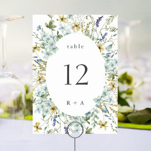 Elegante Aquarell-Wildblumen-Hochzeit Tischnummer