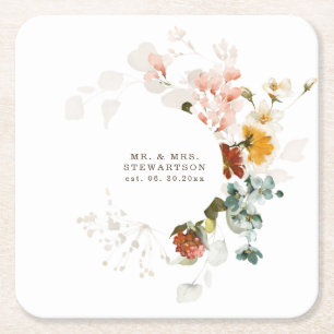 Elegante Aquarell-Wildblumengarten-Hochzeit  Rechteckiger Pappuntersetzer