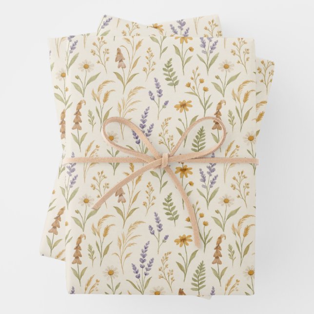 Elegante Aquarellbahn Wildblume Wiese Geschenkpapier Set (Beispiel)