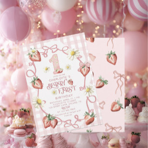 Elegante Aquarellbär Erdbeere biFlat Holiday Card Feiertagskarte