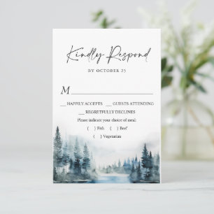Elegante Aquarellberge-Waldhochzeit RSVP Karte