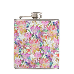 Elegante Aquarellbilder mit Blumen und gepunkteten Flachmann