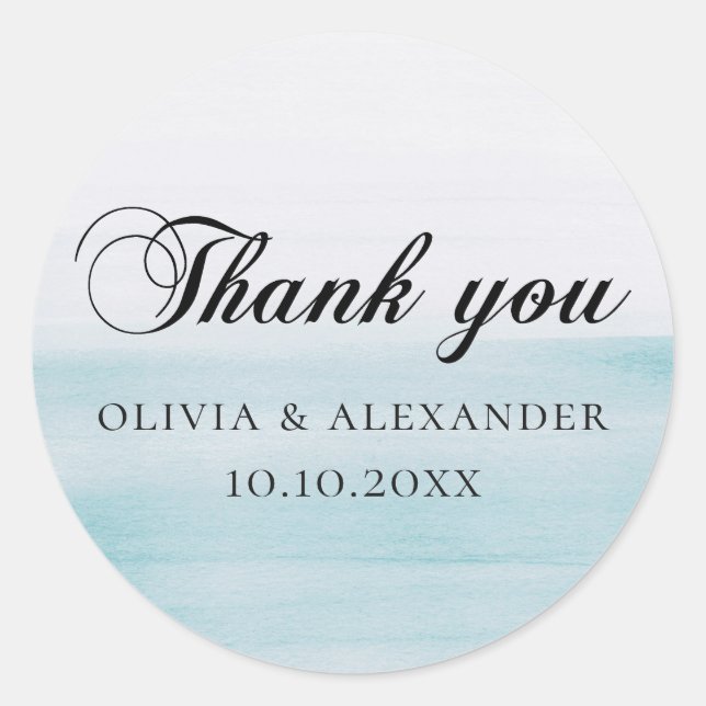 Elegante Aquarellblau Wasserhochzeit Vielen Dank Runder Aufkleber (Vorderseite)