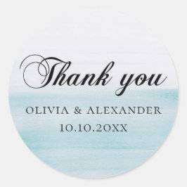 Elegante Aquarellblau Wasserhochzeit Vielen Dank Runder Aufkleber