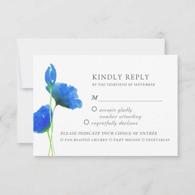 Elegante Aquarellblau-Wildblumen RSVP-Karte RSVP Karte (Vorderseite)
