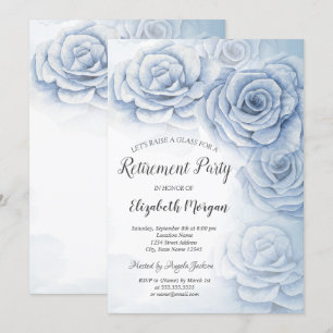 Elegante Aquarellblaue Blumen Ruhestand Einladung