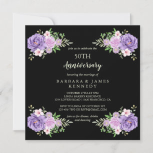 Elegante Aquarellblume 50. Hochzeitstag Einladung