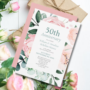 Elegante Aquarellblume 50. Hochzeitstag Einladung