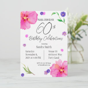 Elegante Aquarellblume 60. Geburtstagsfeier Einlad Einladung