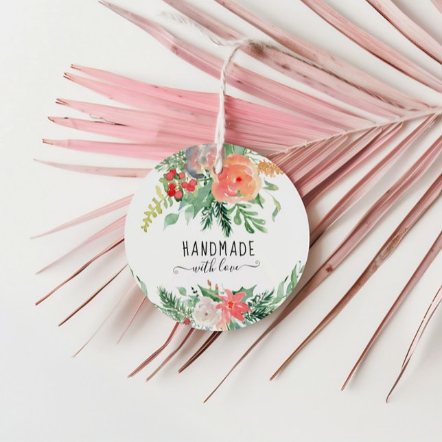 Elegante Aquarellblume Handgefertigt mit Liebe Geschenkanhänger (Von Creator hochgeladen)