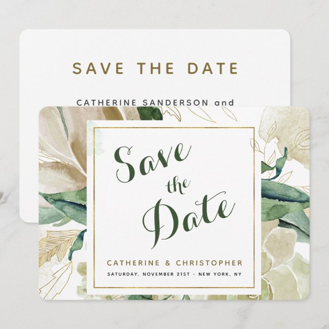 Elegante Aquarellblume Save the Date Karte (Vorne/Hinten)