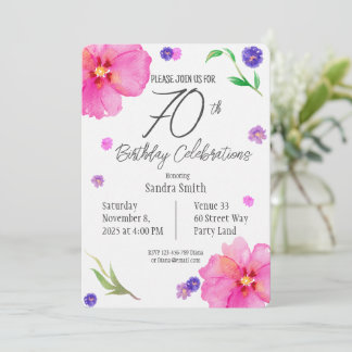 Elegante Aquarellblüte 70. Geburtstagsfeier Einlad Einladung