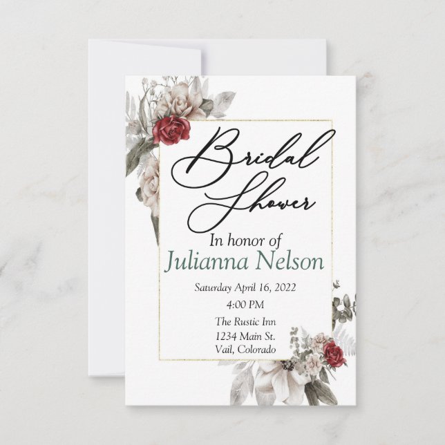 Elegante Aquarellblüte in Rot und Nebel Einladung (Vorderseite)