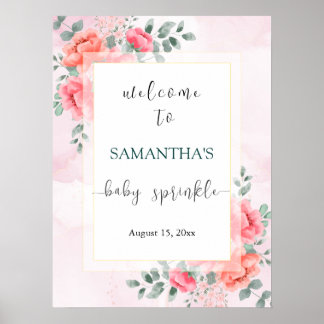 Elegante Aquarelldusche Blume Eukalyptus Babydusch Poster