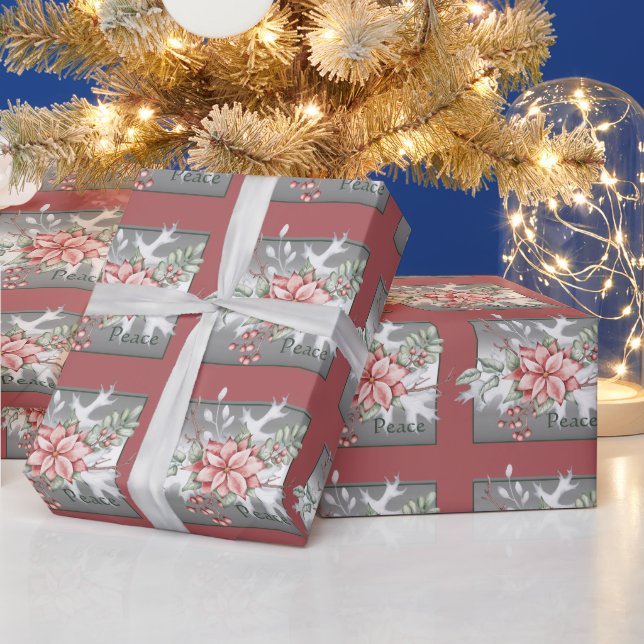 Elegante Aquarellenpoinsettie Weihnachten Geschenkpapier (Feiertage)