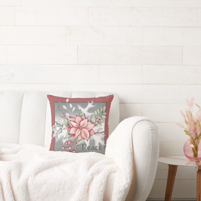 Elegante Aquarellenpoinsettie Weihnachten Kissen (Liege)