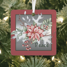 Elegante Aquarellenpoinsettie Weihnachten Ornament Aus Metall