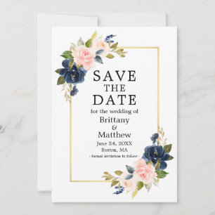 Elegante Aquarellfarbe Rosa Blau Rose Goldrahmen Save The Date