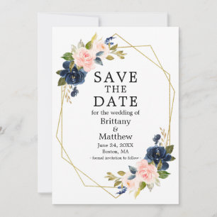 Elegante Aquarellfarbe Rosa blaue Rose Georahmen Save The Date