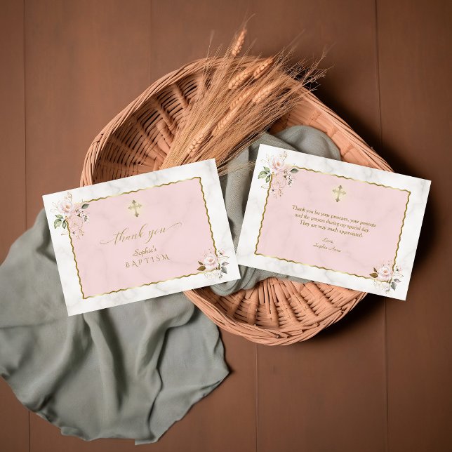 Elegante Aquarellfarbe Rosa Blume Taufe Dankeskarte (Von Creator hochgeladen)