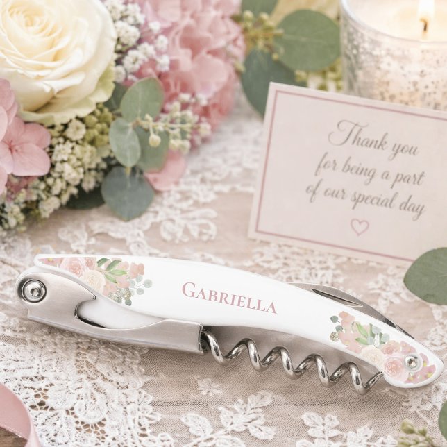 Elegante Aquarellfarbe Rosa Boho Name Hochzeit Kellnermesser (Von Creator hochgeladen)