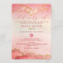 Elegante Aquarellfarbe Rosa Ombre Gold Bat Mitzvah