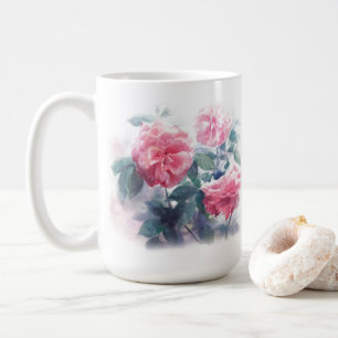Elegante Aquarellfarbe Rosenmalerei Kaffeemaschine Kaffeetasse