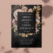 Elegante Aquarellfarbe schwarz Sweet 16 sechzehn