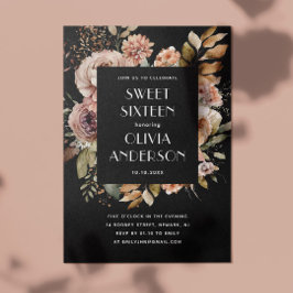 Elegante Aquarellfarbe schwarz Sweet 16 sechzehn Einladung