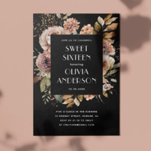 Elegante Aquarellfarbe schwarz Sweet 16 sechzehn Einladung