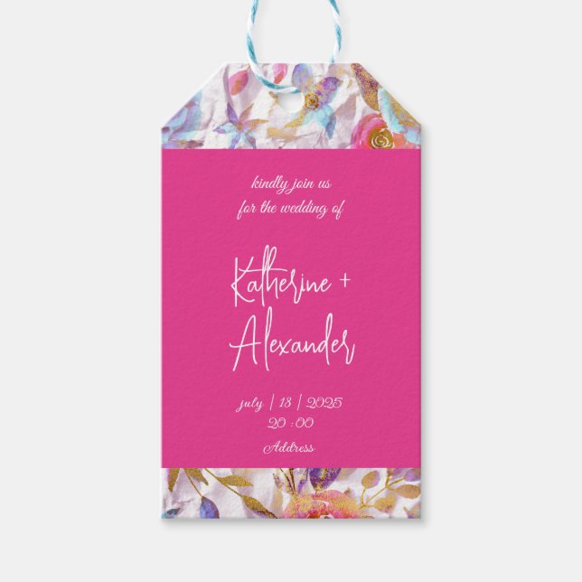 Elegante Aquarellfarben, blühend, rosa und weiß Geschenkanhänger (Vorderseite)