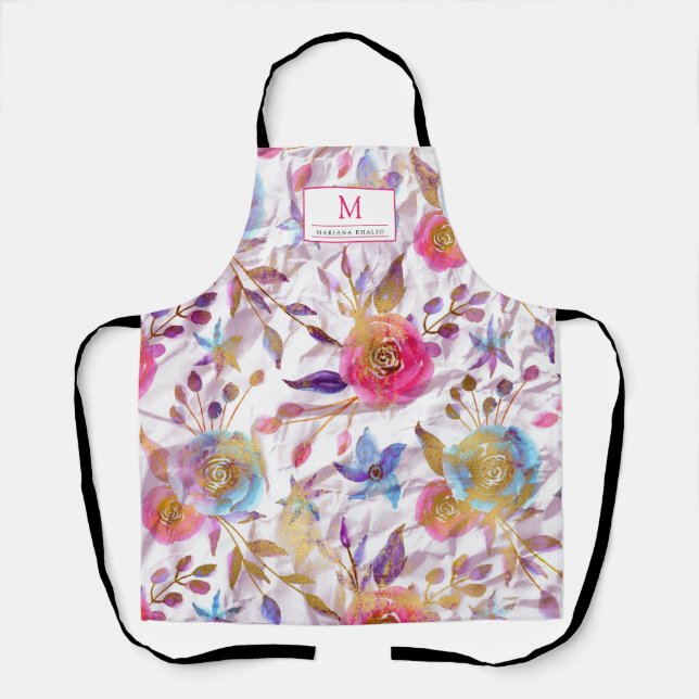Elegante Aquarellfarben, blühend, rosa und weiß Schürze (Vorderseite)