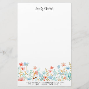 Elegante Aquarellfarben-Blume Anpassen von Text Briefpapier