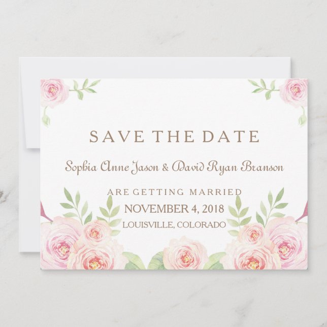 Elegante Aquarellfarben-Blume, die das DATUM SPEIC Save The Date (Vorderseite)
