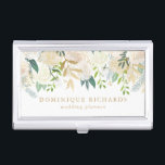 Elegante Aquarellfarben Blume mit Imitaten Visitenkarten Dose<br><div class="desc">Eleganter und femininer Visitenkartenhalter mit Aquarellfarben-Blume mit Imitaten Goldfolie und Imitaten goldenen Glitzer Akzente. Eine passende Visitenkarte steht zur Verfügung.</div>