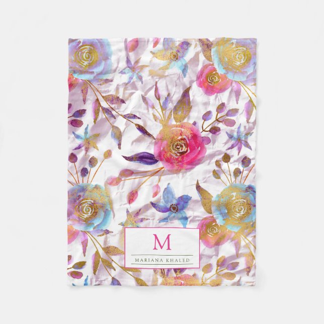 Elegante Aquarellfarben Blumen Rosa und Weiß Fleecedecke (Vorderseite)