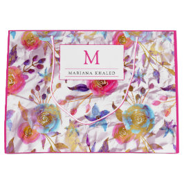 Elegante Aquarellfarben Blumen Rosa und Weiß Große Geschenktüte