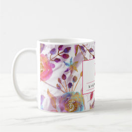 Elegante Aquarellfarben Blumen Rosa und Weiß Kaffeetasse