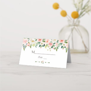 Elegante Aquarellfarben Blush Blume Gold Tischnumm Platzkarte