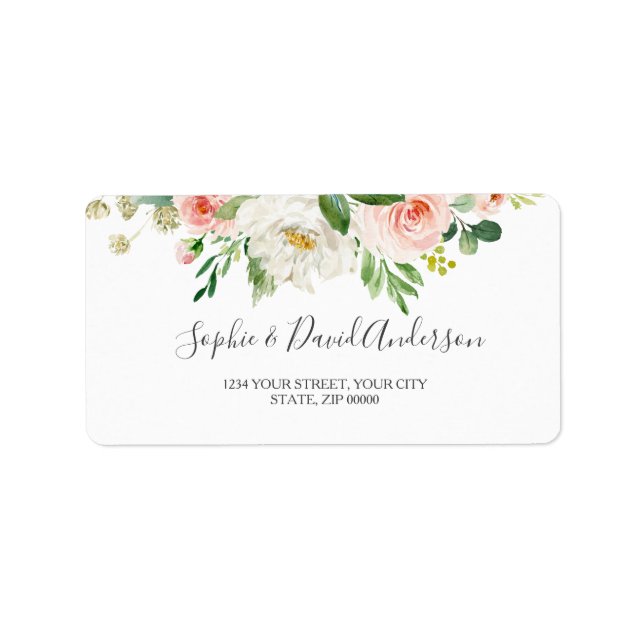 Elegante Aquarellfarben Blush Blume Hochzeit Gold Adressaufkleber (Vorne)
