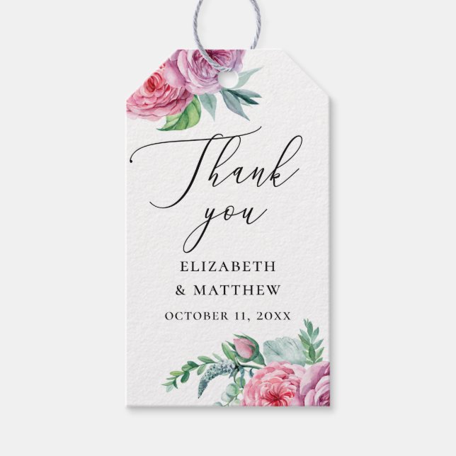 Elegante Aquarellfarben Boho Blumenhochzeit vielen Geschenkanhänger (Vorderseite)