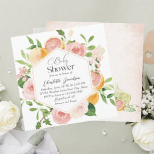 Elegante Aquarellfarben Citrus Pink Blume Kinderdu Einladung