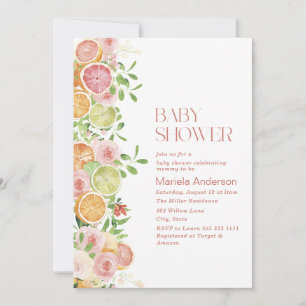 Elegante Aquarellfarben Citrus Pink Blume Kindersh Einladung