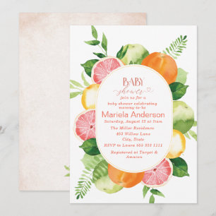 Elegante Aquarellfarben Citrus Pink Blume Kindersh Einladung