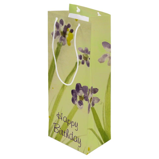 Elegante Aquarellfarben floral Accented Geschenktüte Für Weinflaschen (Rückseite Schrägansicht)