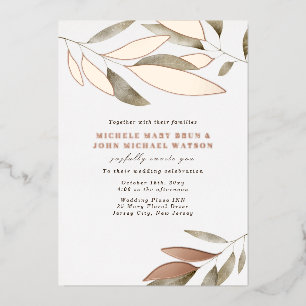 Elegante Aquarellfarben Herbstleaves Hochzeitsgold Folieneinladung