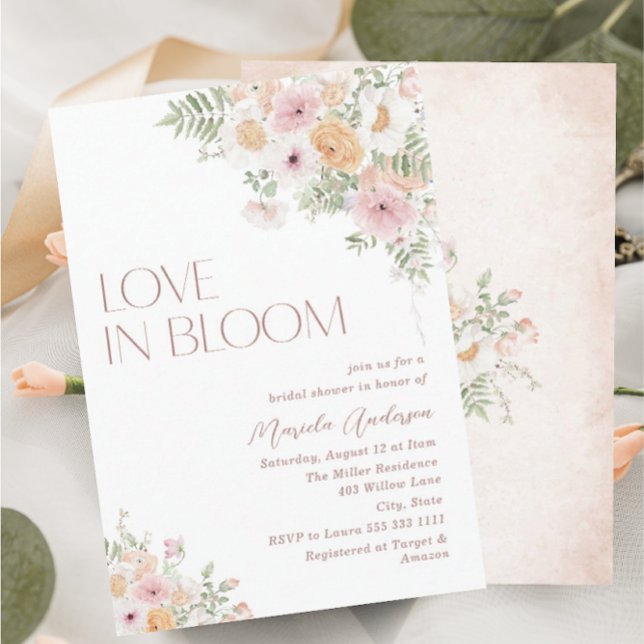 Elegante Aquarellfarben-Liebe in blutrosa Blume B Einladung (Von Creator hochgeladen)