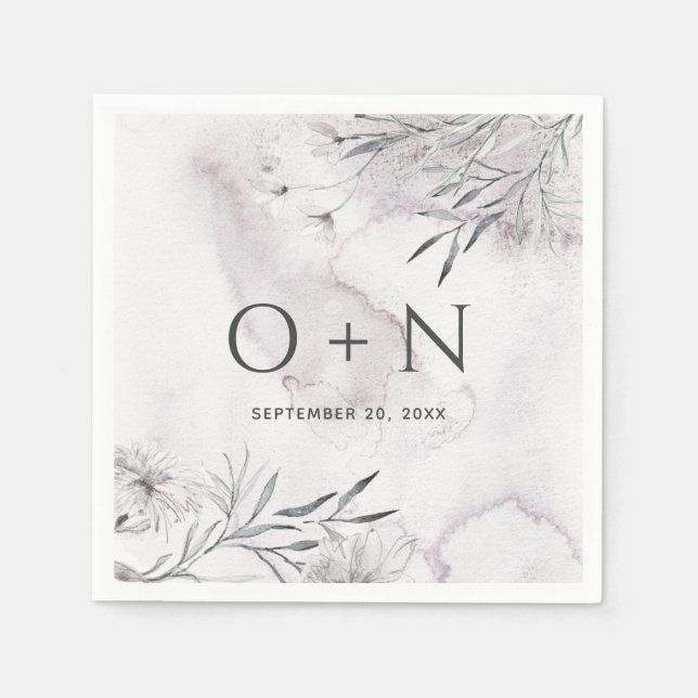 Elegante Aquarellfarben lila Blumenhochzeit Serviette (Vorderseite)