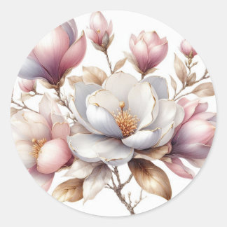 Elegante Aquarellfarben magnolische Blume Runder Aufkleber