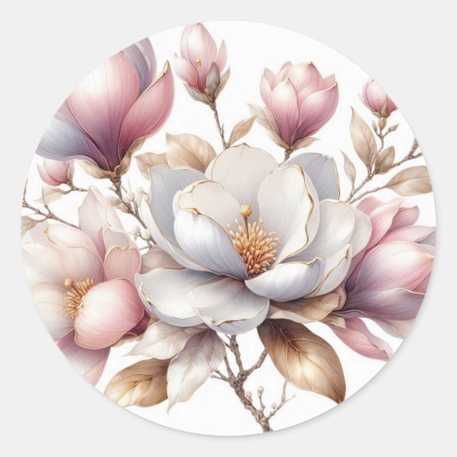 Elegante Aquarellfarben magnolische Blume Runder Aufkleber (Vorderseite)